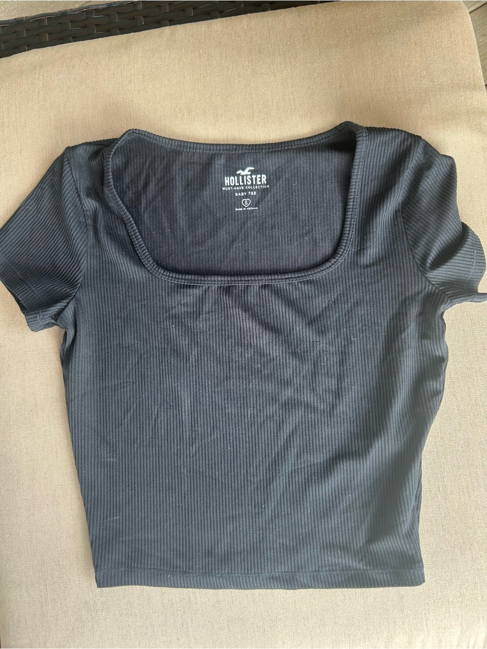 Hollister Black Ribbed Square-Neck Crop Tee